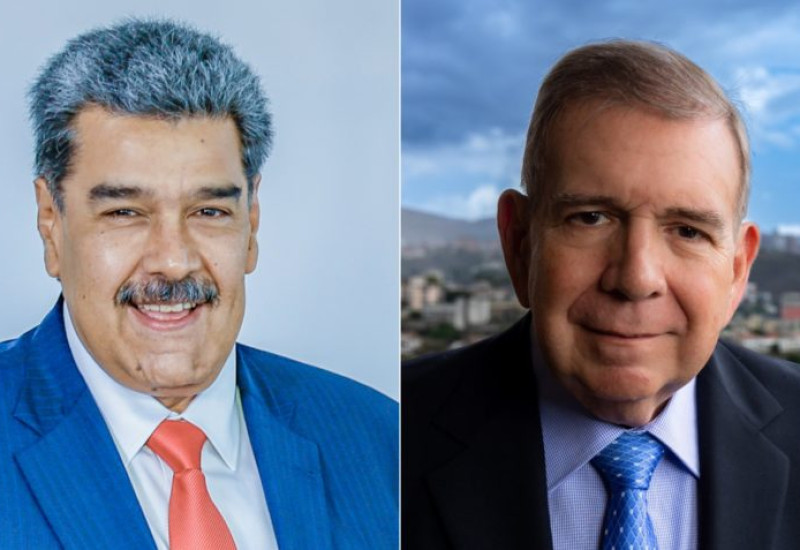 Nicolás Maduro e Edmundo González, da Venezuela, em foto prismada