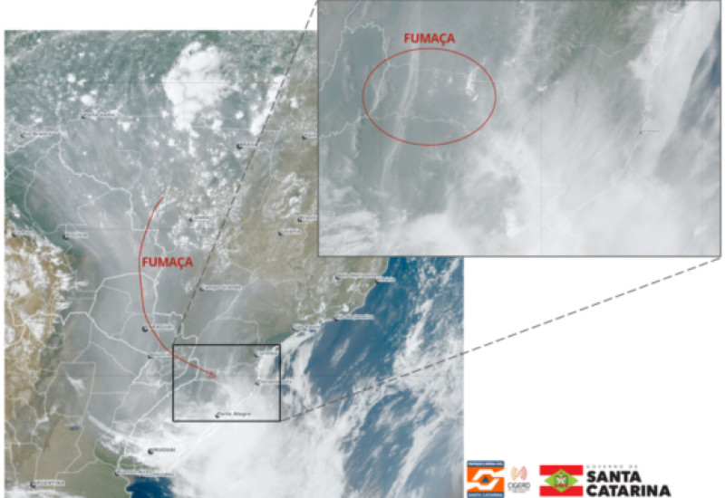 Figura: Imagem do satélite Goes-16 às 15h10 do dia 23 de setembro de 2024. Fonte: CPTEC/INPE, adaptado por SDC/SC.