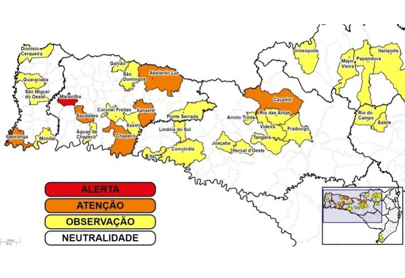 Cidades de Santa Catarina com risco de deslizamentos por causa das chuvas. – Foto: Defesa Civil/Divulgação