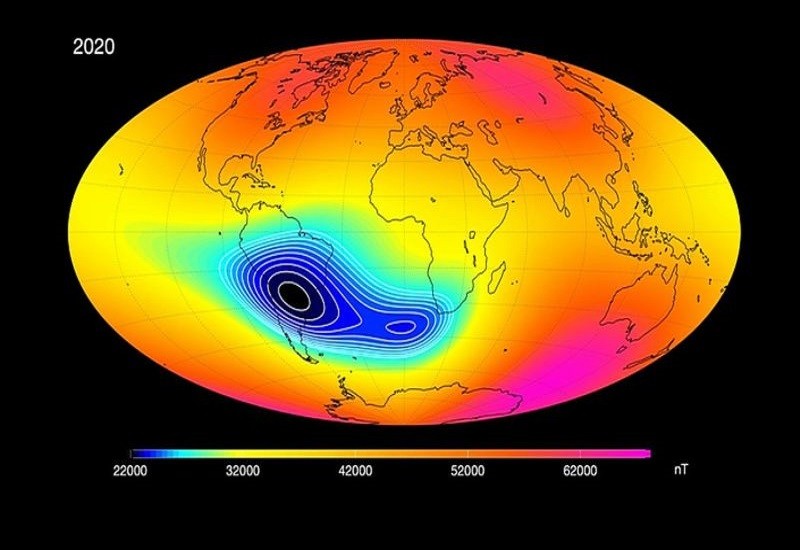 Anomalia Magnética do Atlântico Sul – Foto: ESA (Agência Espacial Europeia)