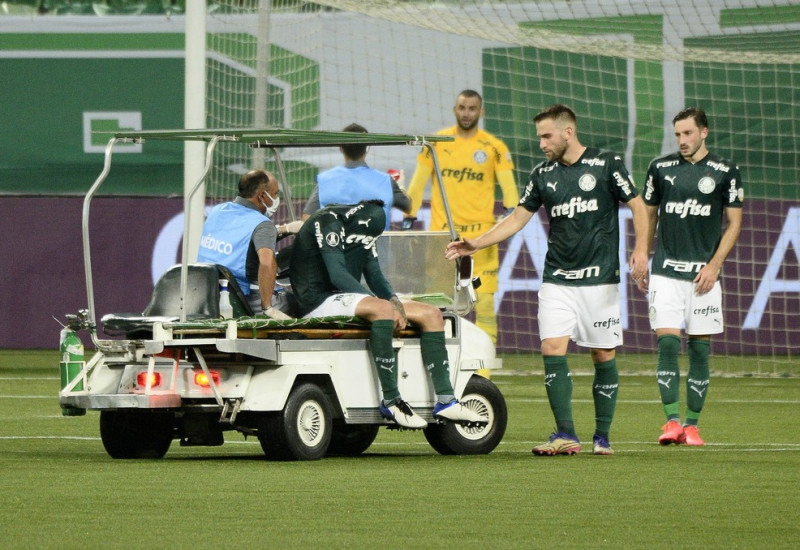 Gustavo Gómez saiu lesionado e desfalca o Palmeiras nos próximos jogos — Foto: Marcos Ribolli