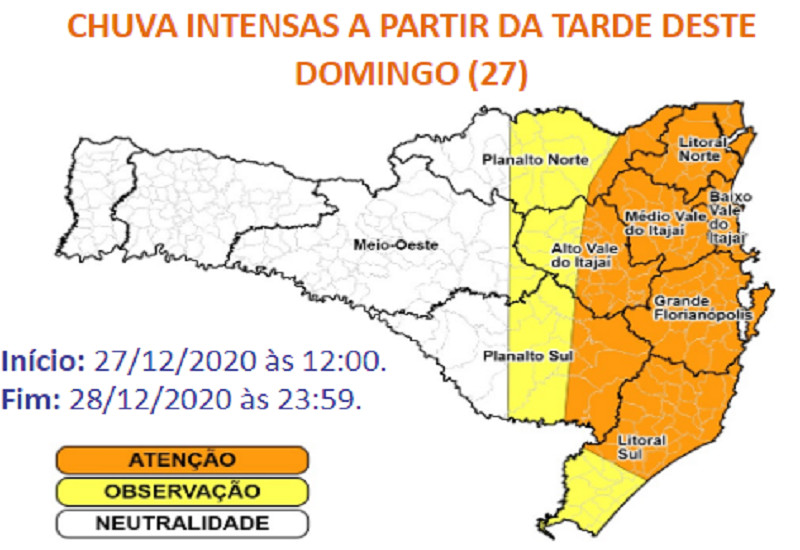 Ao menos sete regiões do Estado tem alerta para riscos de deslizamento, alagamentos e enxurradas – Foto: Defesa Civil/Divulgação