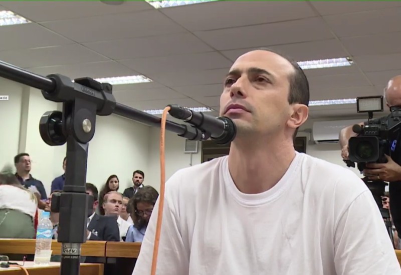 Leandro Boldrini em interrogatório durante júri em 2019 (Foto: TJ RS)